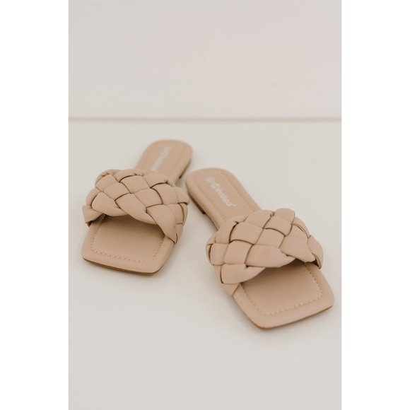 Woven Square Toe Slides in Nude - Picture 4 of 7